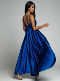 Long satin dress with straps, cornflower blue AZR126